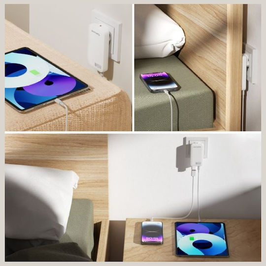 4Smarts Φορτιστής Χωρίς Καλώδιο GaN με 2 Θύρες USB-A 45W Power Delivery Λευκός (FlatPlug Slim)