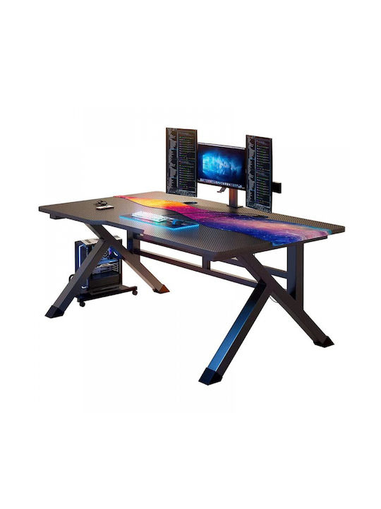 Birou de Gaming din Lemn Negru cu Picioare Metalice 120x60x76cm