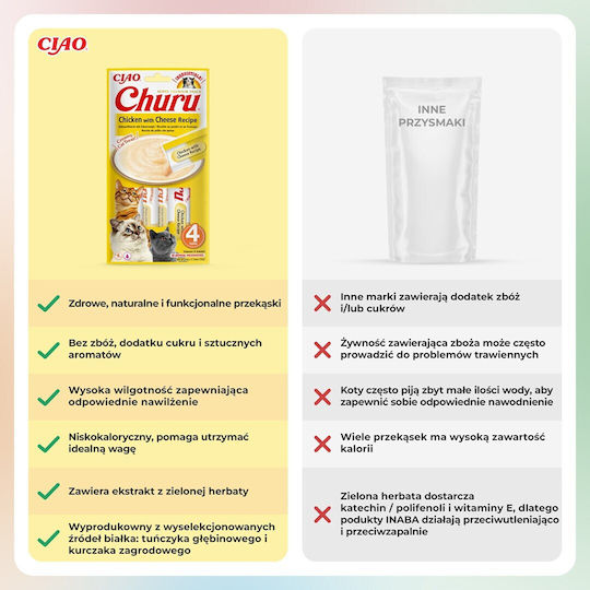 Inaba Churu Cat Treats with Chicken / Cheese with Chicken & Cheese for Adult Cats 1pc 56g
