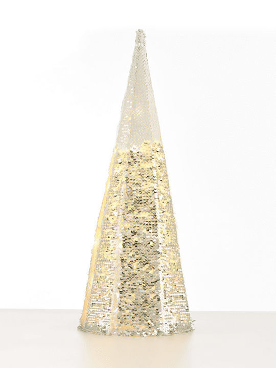cu lumină LED Decorațiune de Crăciun Braduleț Conul 60cm. Baterie Argintiu Silver & White Sequin Cone Tree