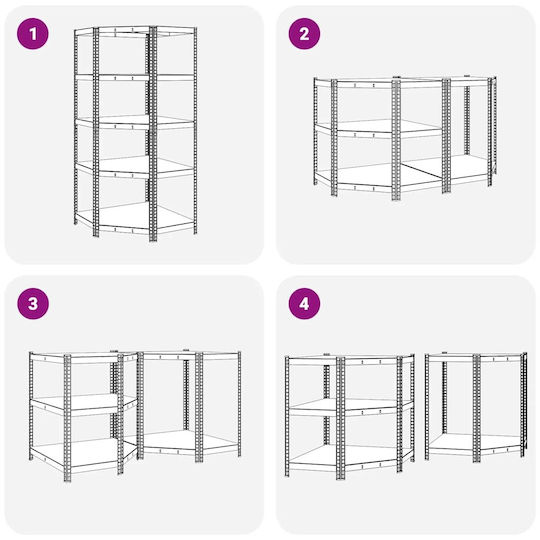 vidaXL Corner Dexion Shelf Galvanized 90x90x198cm with 5 Shelves Total Load Capacity 875kg