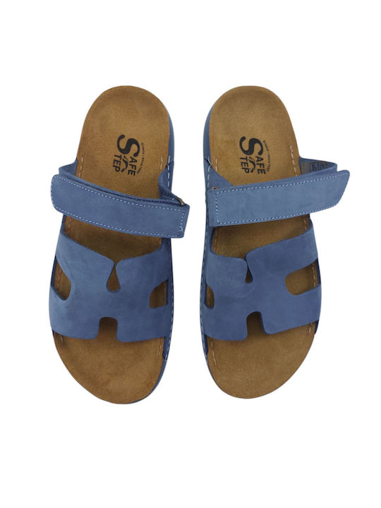 Leather Women's Flat Sandals Anatomic in Light Blue Color