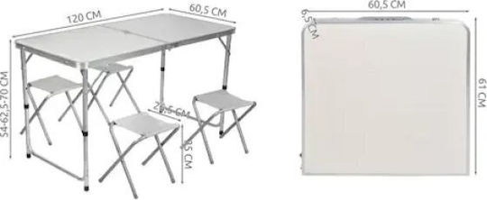 Trizand Aluminum Table Set for Camping Foldable in Case White