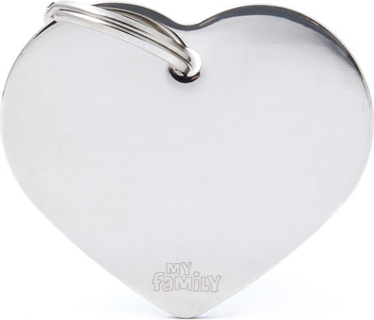 My Family Basic Dog ID Heart Silver Metal Large Personalized