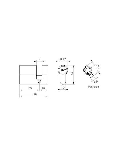 SP Souliotis Lock Cylinder Security Half 40mm (30-10) with 5 Keys Gold