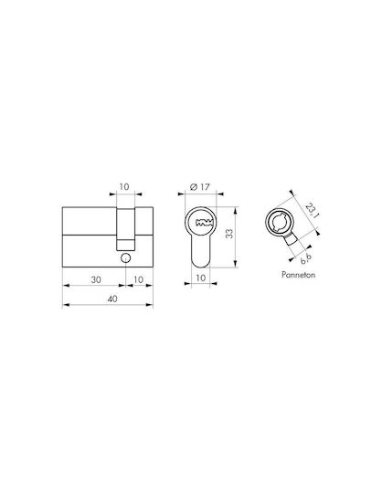 Thirard Κύλινδρος Κλειδαριάς Ασφαλείας Μισός 40mm (30-10) με 5 Κλειδιά