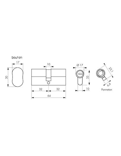 Thirard Lock Cylinder Security 60mm (30-30) with Knob and 5 Keys