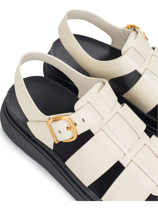 Leather Women's Flat Sandals White
