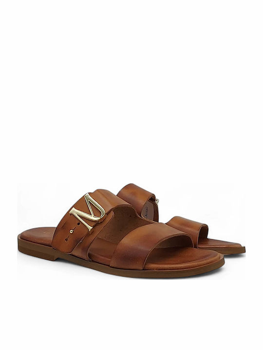 Leder Flache Sandalen für Damen in Braun Farbe