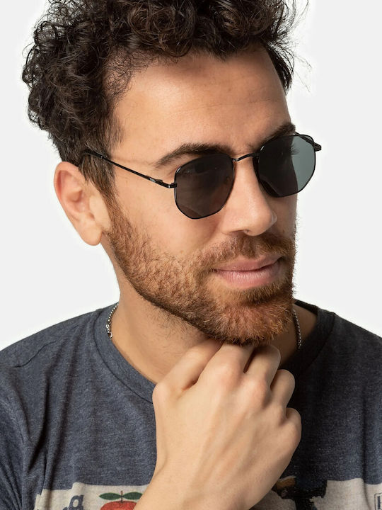 Twig Roque Unisex Sunglasses with Black Metallic Frame and Black Lens ROQ01