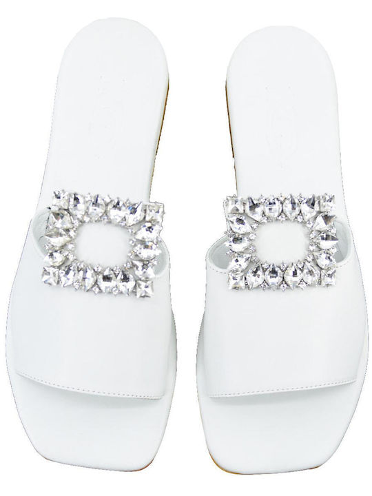 Leder Flache Sandalen für Damen in Weiß Farbe