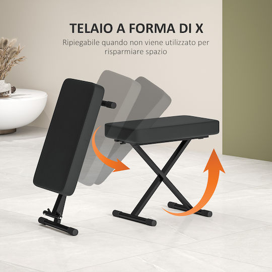 Stool For Living Room Collapsible with Adjustable Height Black 60x32x53-63cm