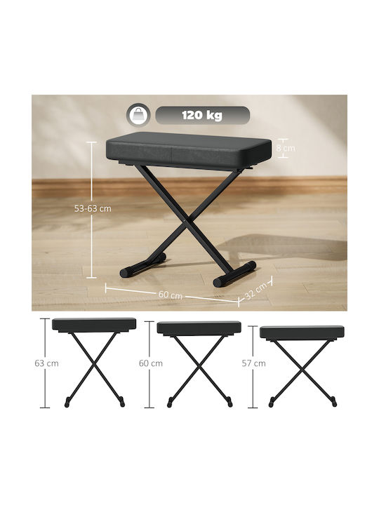 Stool For Living Room Collapsible with Adjustable Height Black 60x32x53-63cm