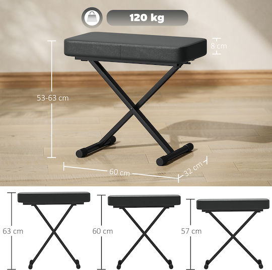 Stool For Living Room Collapsible with Adjustable Height Black 60x32x53-63cm