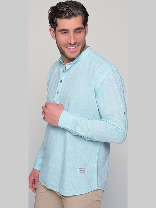 Komo Long-sleeved Linen Shirt Turquoise