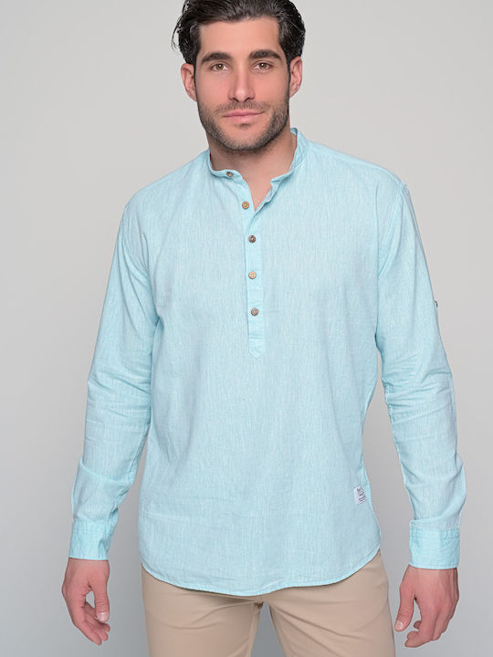 Komo Long-sleeved Linen Shirt Turquoise