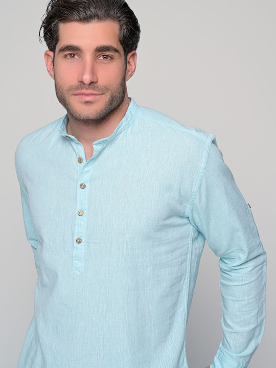 Komo Long-sleeved Linen Shirt Turquoise