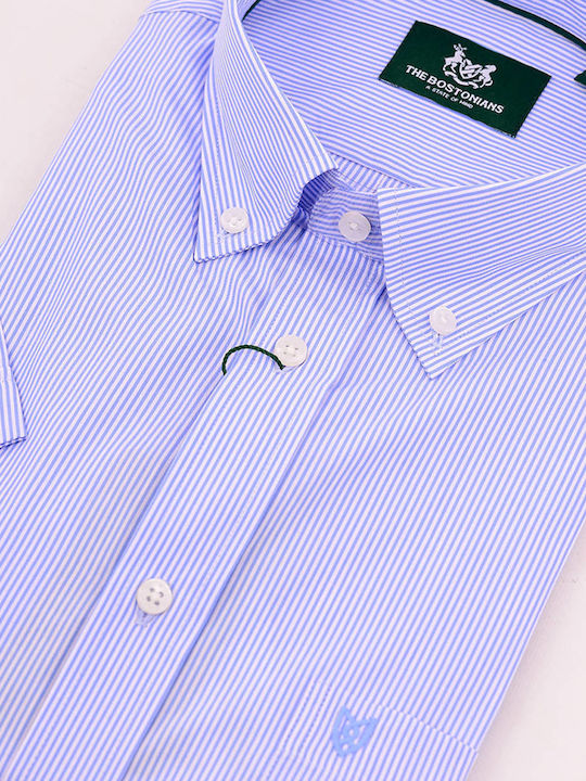 Short Sleeve Shirt In Regular Fit Striped Light Blue
