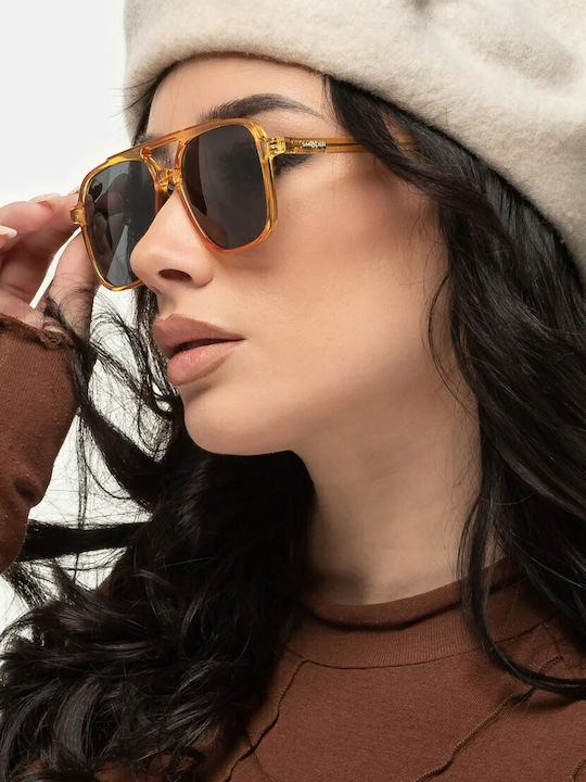Smooder Unisex Sonnenbrille mit Beige Kunststoff Gestell und Gold Linse COS03