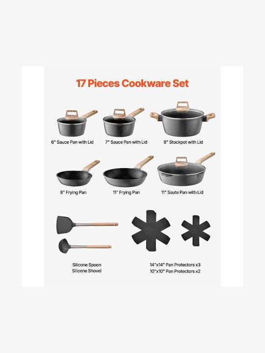 Vevor Cookware Set Made of Black Aluminum with Stone Coating 6 Pieces