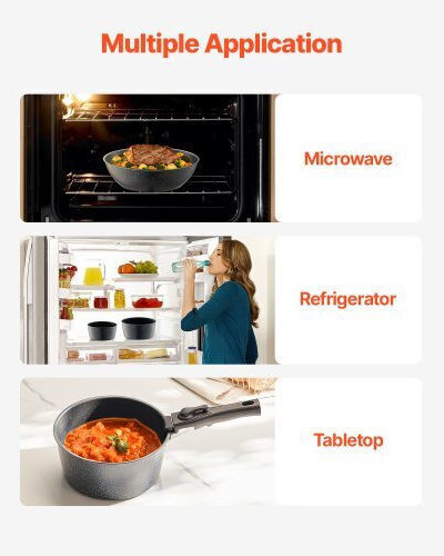 Vevor Cookware Set Made of Black Aluminum with Stone Coating 6 Pieces