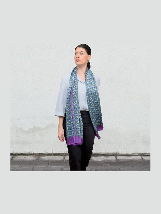 Kalfas Luxury Silk Γυναικείο Μεταξωτό Φουλάρι Μπλε