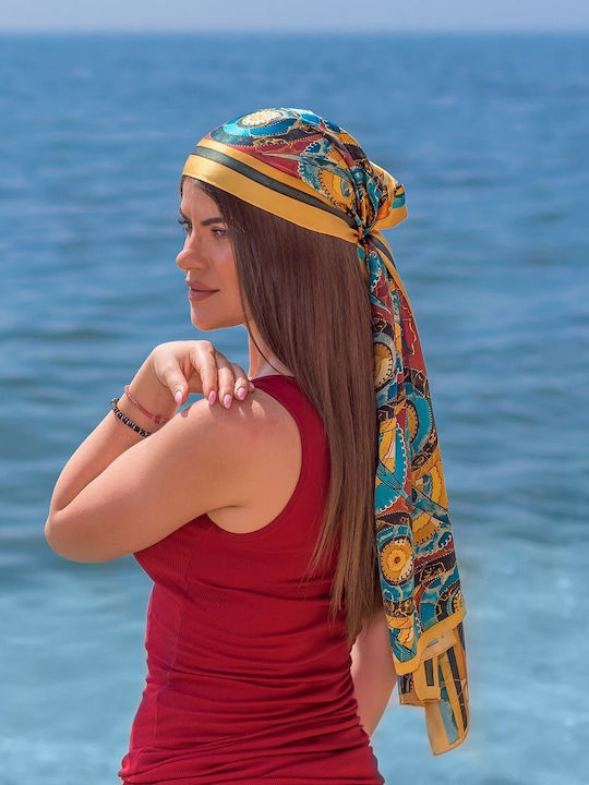Kalfas Luxury Silk Γυναικείο Μεταξωτό Φουλάρι Γαλάζιο