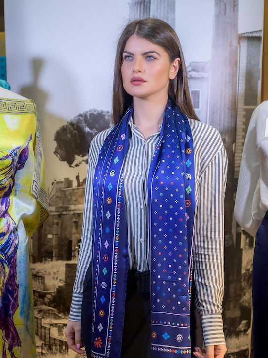Kalfas Luxury Silk Γυναικείο Μεταξωτό Φουλάρι Μπλε