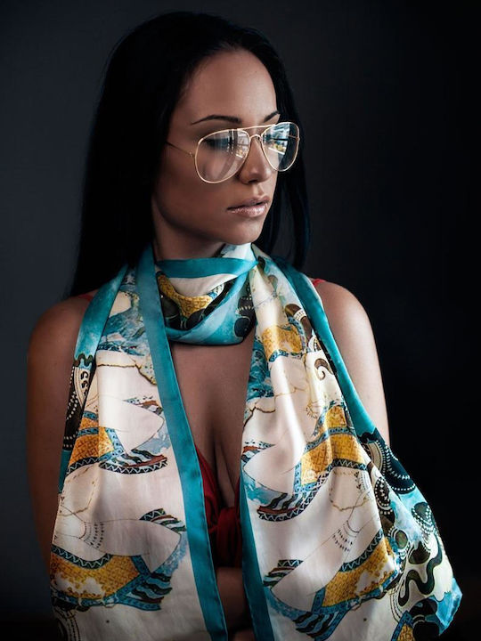 Kalfas Luxury Silk Γυναικείο Μεταξωτό Φουλάρι Γαλάζιο