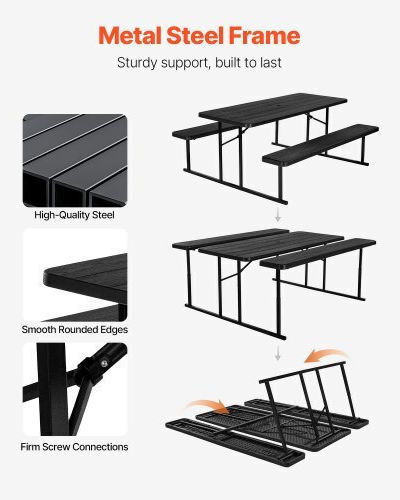 Vevor Steel Folding Picnic Table Bench Gray