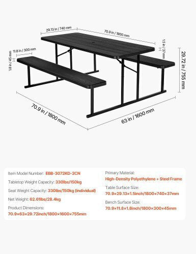 Vevor Steel Folding Picnic Table Bench Gray
