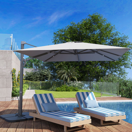 Square Aluminum Garden & Terrace Parasol Grey 3.65x2.97xHeight 2.56m