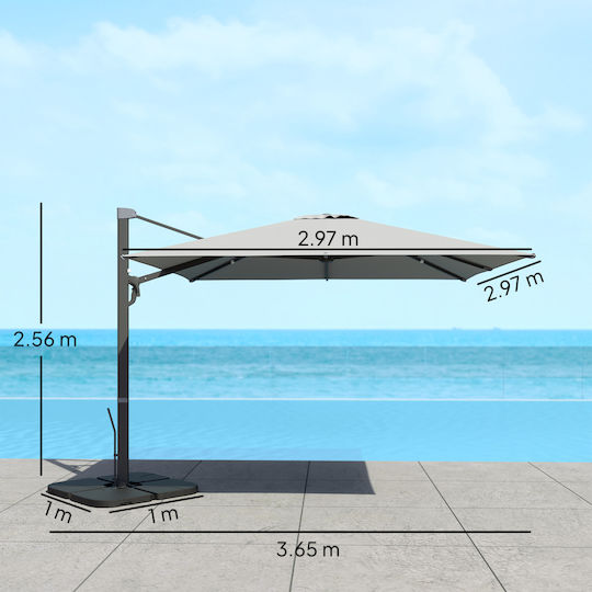 Square Aluminum Garden & Terrace Parasol Grey 3.65x2.97xHeight 2.56m