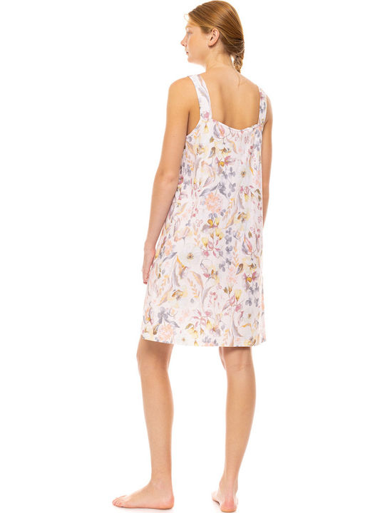 Pink Label Καλοκαιρινό Βαμβακερό Γυναικείο Νυχτικό Floral Rose