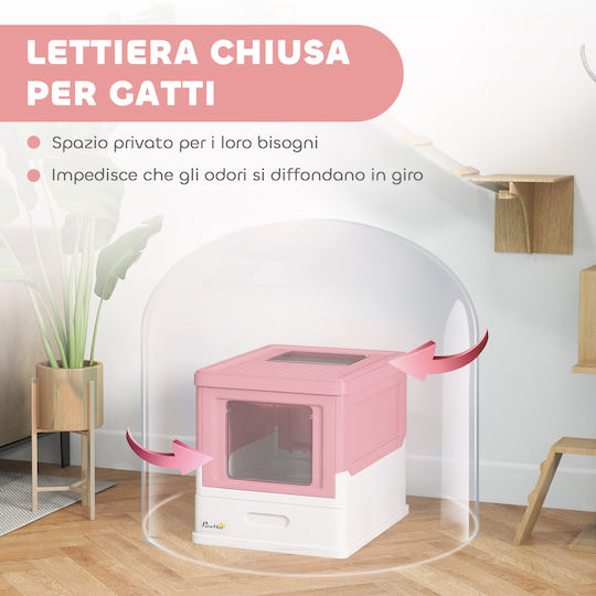 Pawhut Cat Toilet Closed Pink L47.5 x W35.5 x H36.7cm