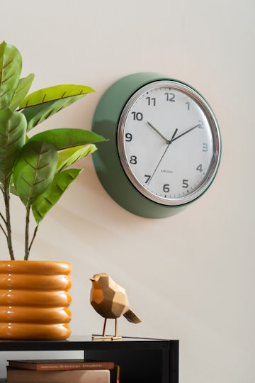Karlsson Ρολόι Τοίχου Modern Retro Πράσινο – Μεταλλικό Ρολόι Ø34cm Ρετρό Σχεδιασμό