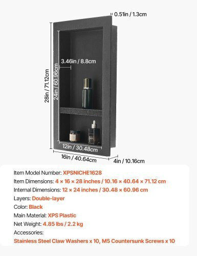 Vevor An der Wand montiert Badezimmerregal Kunststoff Schwarz