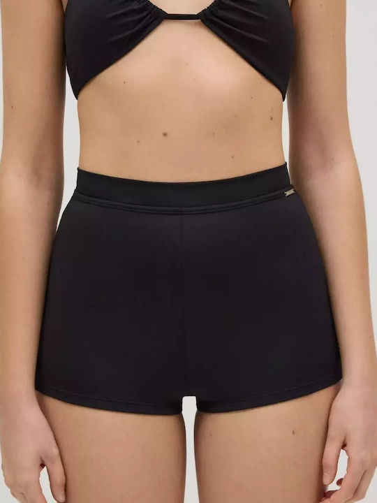 Bikini Inferioare Boxer Talie Înaltă Negru