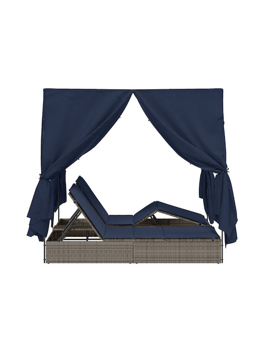 Liegestuhl-Bett Doppel Rattan mit Kissen & Sonnenschirm Gray 200x70x60cm.