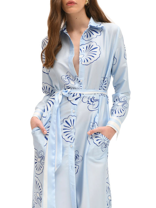 Rochie Maxi De Vară Din Satin Albastru Deschis