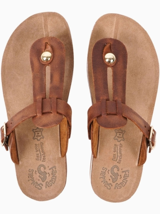 Mirabella Leather Women's Flat Sandals Anatomic Flatforms in Tabac Brown Color