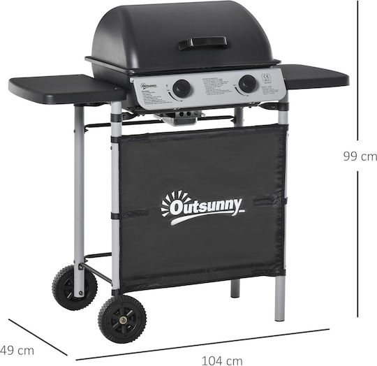 Outsunny Ψησταριά Υγραερίου Σχάρας 50x36εκ. με 2 Εστίες 5.6kW