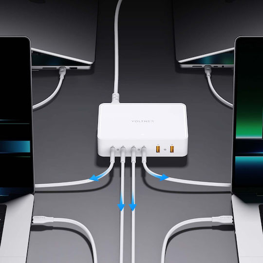 Voltme Βάση Φόρτισης GaN με 2 Θύρες USB-A και 4 Θύρες USB-C 240W Power Delivery σε Λευκό χρώμα (Revo 240)