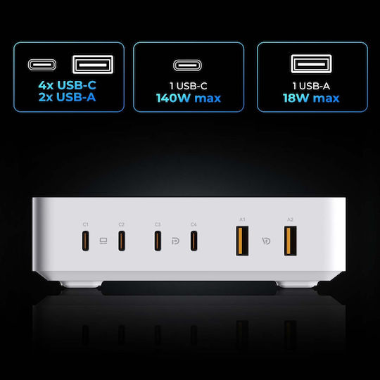 Voltme Βάση Φόρτισης GaN με 2 Θύρες USB-A και 4 Θύρες USB-C 240W Power Delivery σε Λευκό χρώμα (Revo 240)