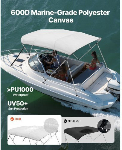 Vevor Vevor 4-Bogen-Bimini-Bootsverdeck 96" L x 85"-90" B x 54" H Offen Grau