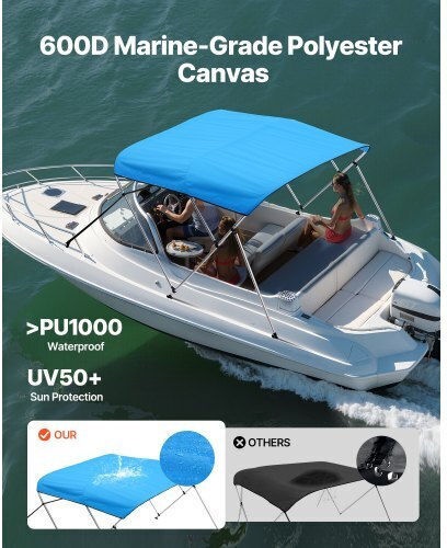 Vevor 3-лъчева лодъчна бимини 72" Д x 85"-90" Ш x 46" В сенник Тихоокеанско синьо