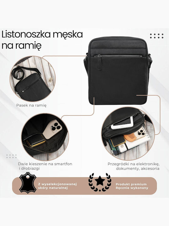 Кожена Мъжка Чанта За рамо / през рамо Черна
