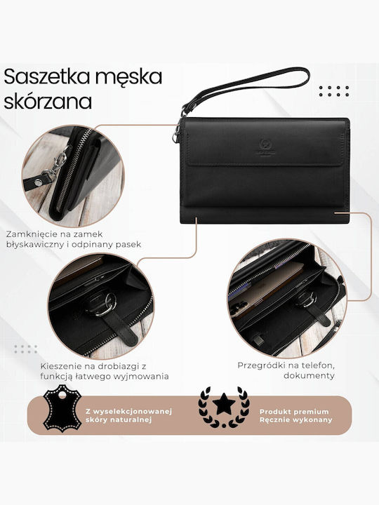 Кожена Мъжка Чанта За ръка Черна