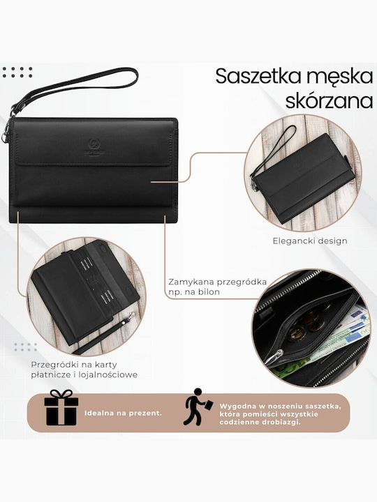 Кожена Мъжка Чанта За ръка Черна