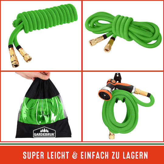 Garden Hose Gardebruk Green 15m Flexible Spray Head 10 Functions